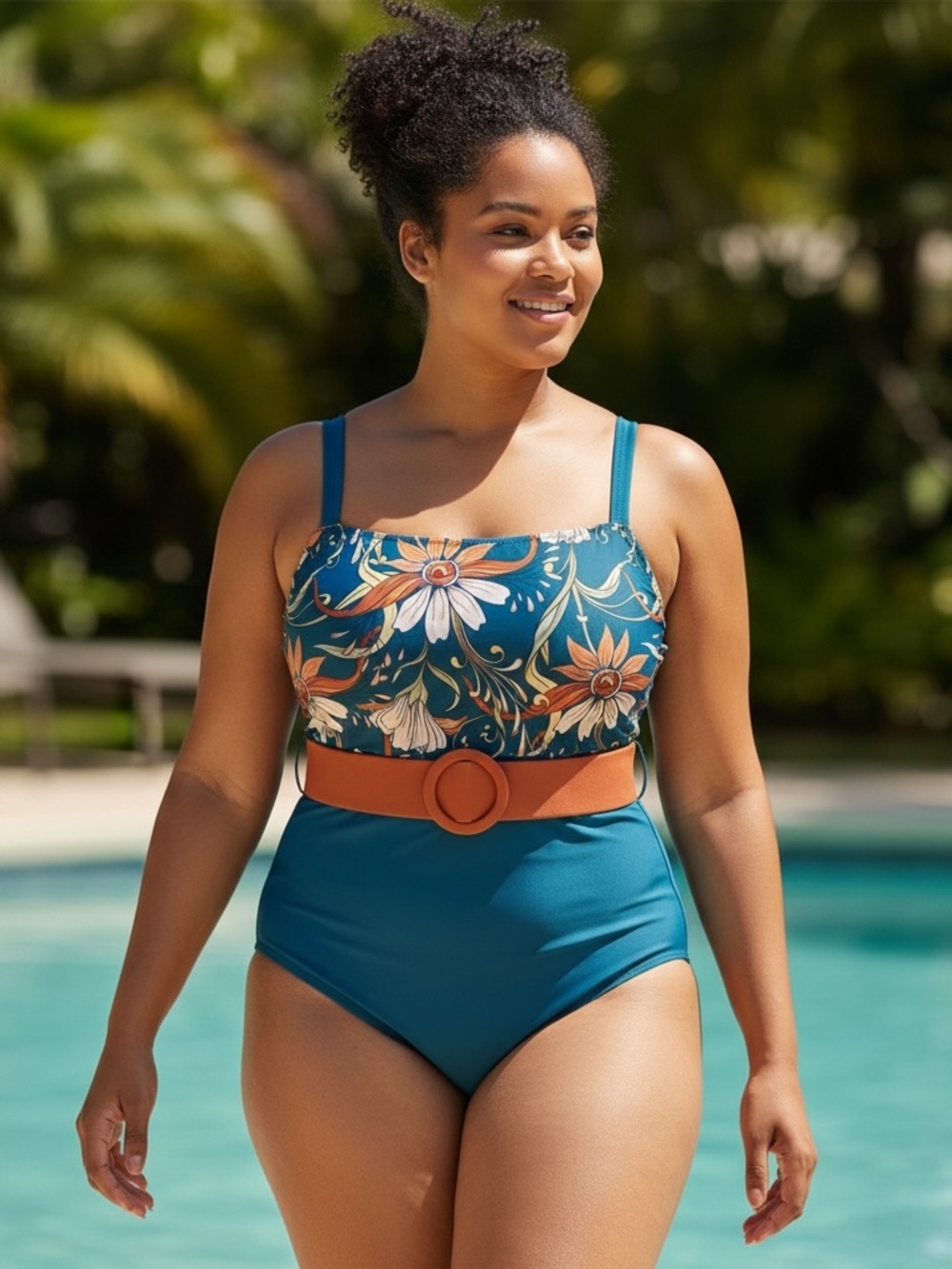 Averie Lailani Belted One Piece Swimsuit size L